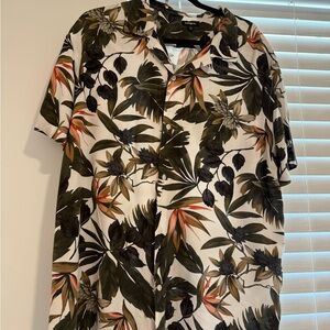 Express Leaf Pattern Shirt in Green and Brown